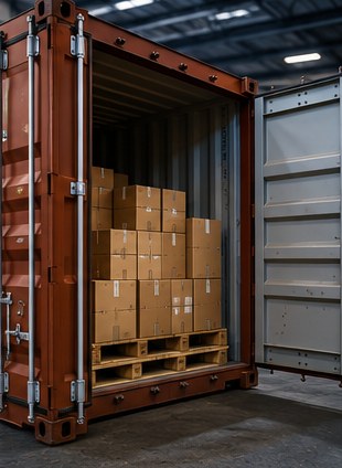 Open shipping container filled with cargo