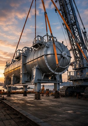 Heavy lift crane loading industrial equipment