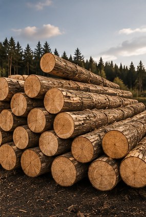 Timber logs stacked neatly